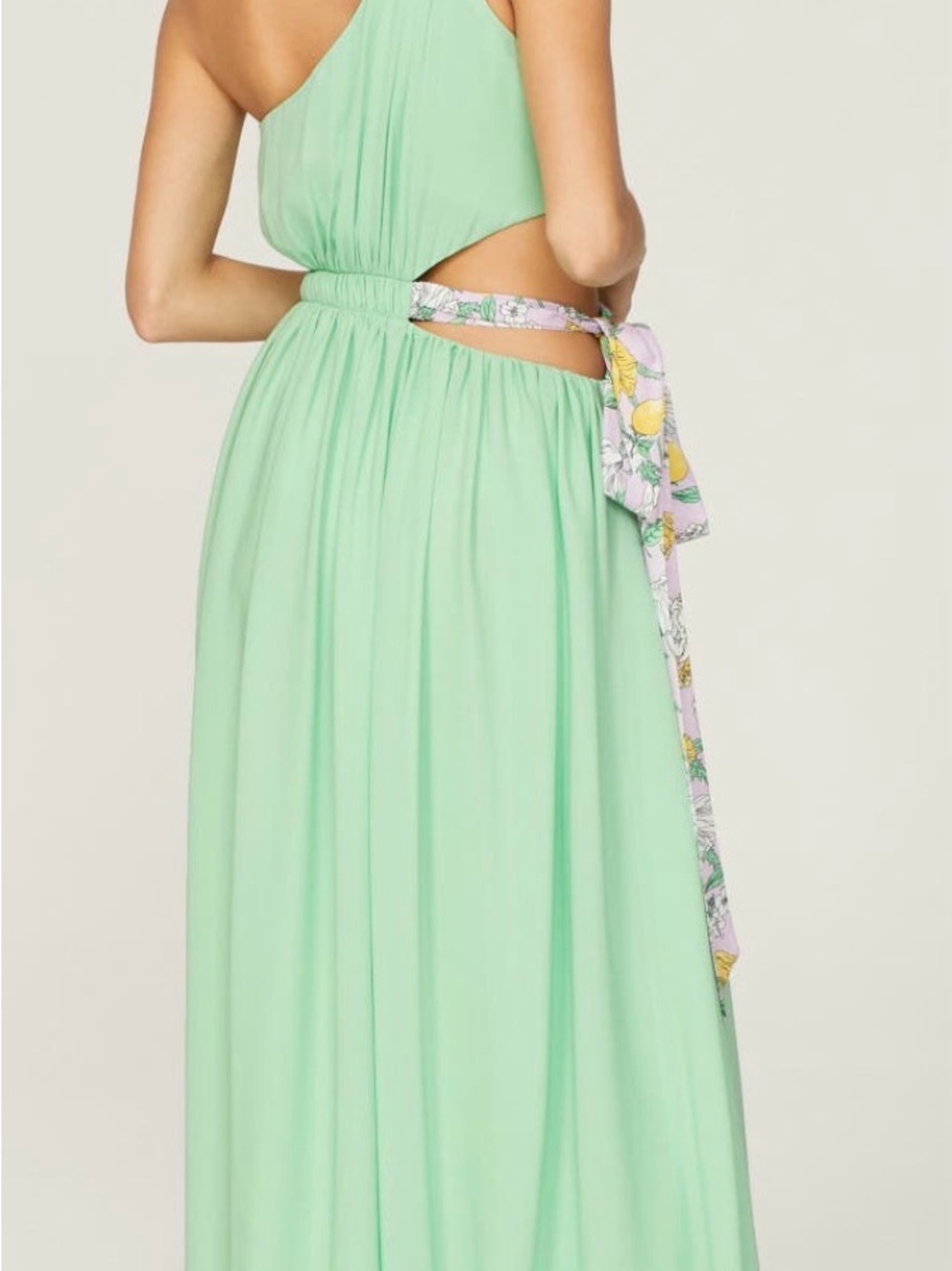 AMUR One-Shoulder Mint Green Cutout Maxi with Floral Sash - Picture 2 of 4